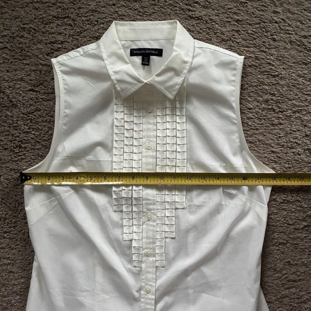 Banana Republic Riley Women Top 10P White Ruffle Sleeveless Tailored Preppy - Picture 6 of 10